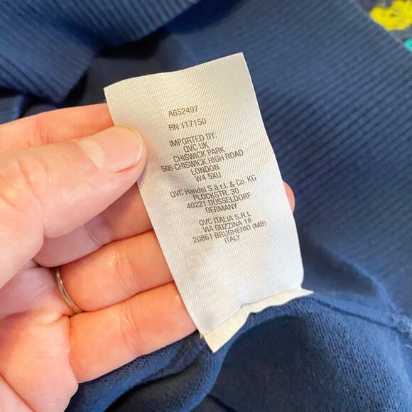 Adorable Grandma Sweater with Crocheted Sleeves Navy, Teal and Green - Picture 3 of 7